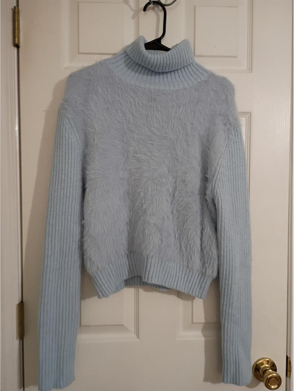 Light Blue Fuzzy Turtleneck Sweater